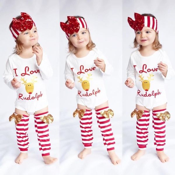 Set di abbigliamento per bambini abiti invernali set strisce lunghi pantaloni accessori per capelli Babbo Natale Modello di ricamo per 3 anni 3 anni