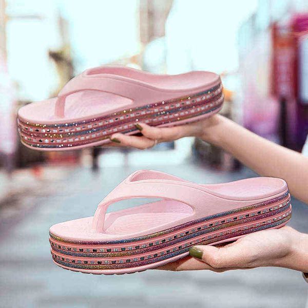 

slippers pink vrouwen mode regenboog platform flip flop zomer casual huis vrouw claquette femme 2022 220301, Black