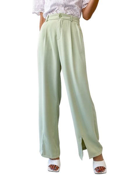 

dazy high waist fold pleated split hem pants g5wy#, Black;white