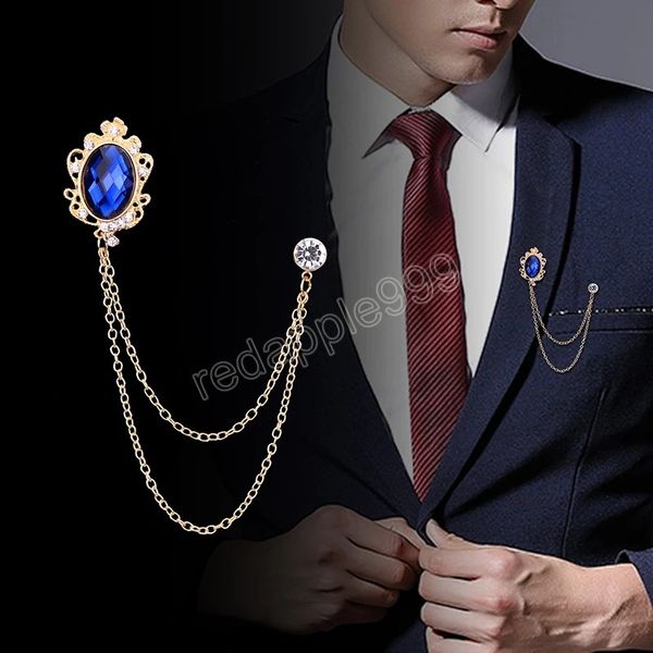 Mode Kristall Quaste Jeweled Pin Schnalle Kette Broschen Frauen Männer Anzug Brosche Luxus Männliche Korsage Schmuck Zubehör