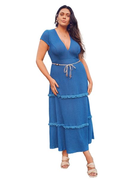 

plus fuzzy trim deep v neck dress without belt t8hx#, Black