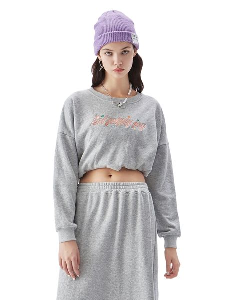 

letter embroidery drop shoulder sweatshirt 48ej#, Black