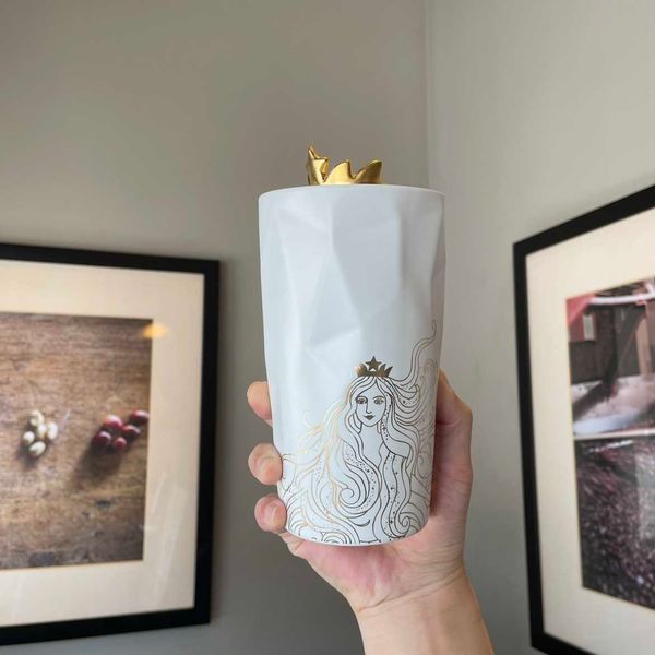 

2021 starbucks cup anniversary crown goddess double-layer ceramic mug water cup with cover 410ml