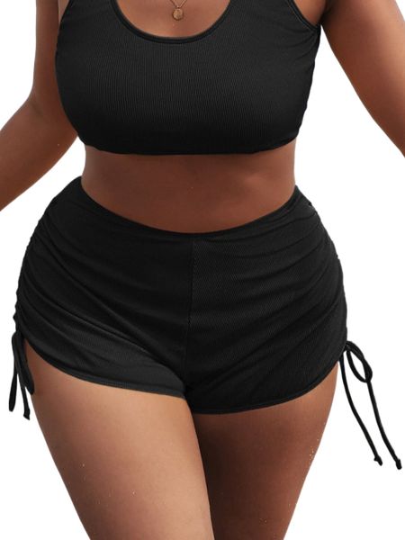 

plus drawstring side bikini shorts z5l7#, Black