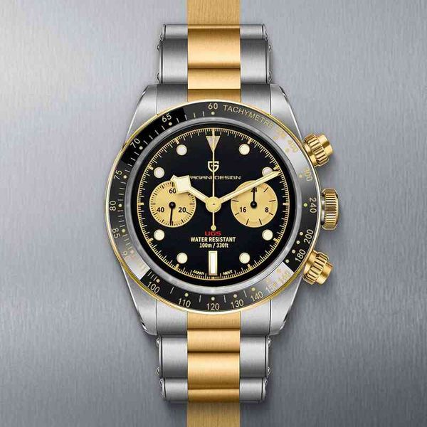 

pagani design gold dial luxury quartz watch for men sport chronograph sapphire glass 100m waterproof watches clock man 2022, Slivery;brown