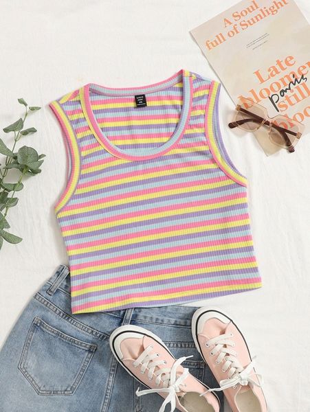 

plus block striped tank 11yz#, Black