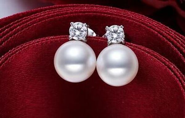 

a pair 9-10mm aaa south sea white round pearl dangle earrings silver