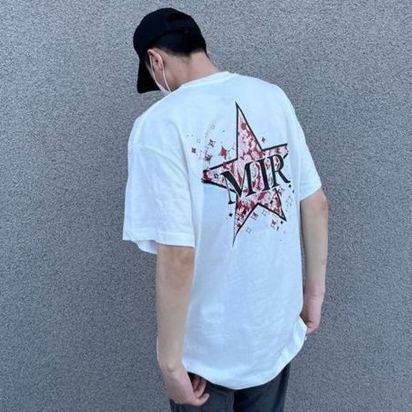 

summer fashion t-shirt 22 miri cashew flower pentagram print short sleeve tshirt simple casual loose tshirts for men and women, White;black