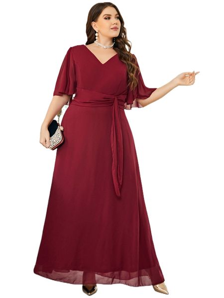 

plus butterfly sleeve side draped chiffon bridesmaid dress v4hh#, Black