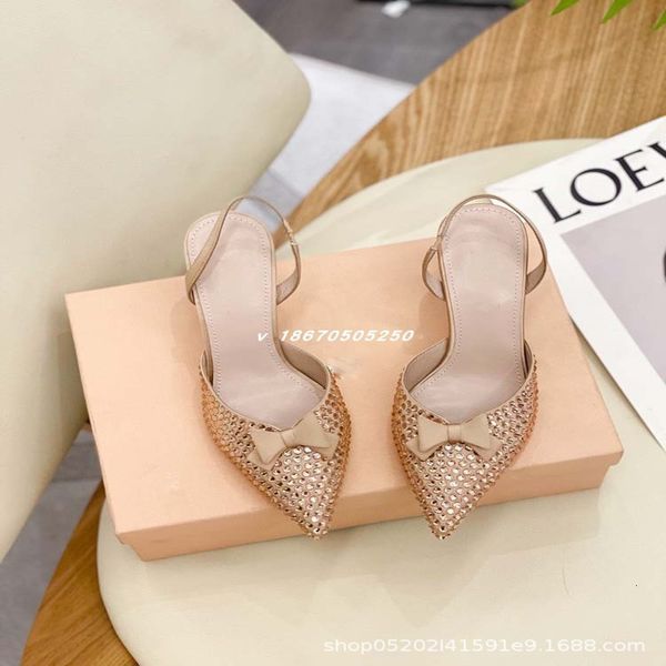 

sandals full diamond pointed bow sandals satin celebrity style high heels women's summer shoes, Black