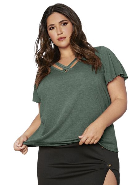 

plus criss cross butterfly sleeve tee g9lg#, Black