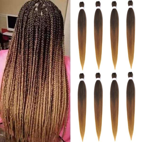 Trança de cabelo Ombre fácil pré esticada 26 Polegada Textura Yaki Crochê Tranças Configuração de Água Quente Extensão de Cabelo Sintético 90g/pçs