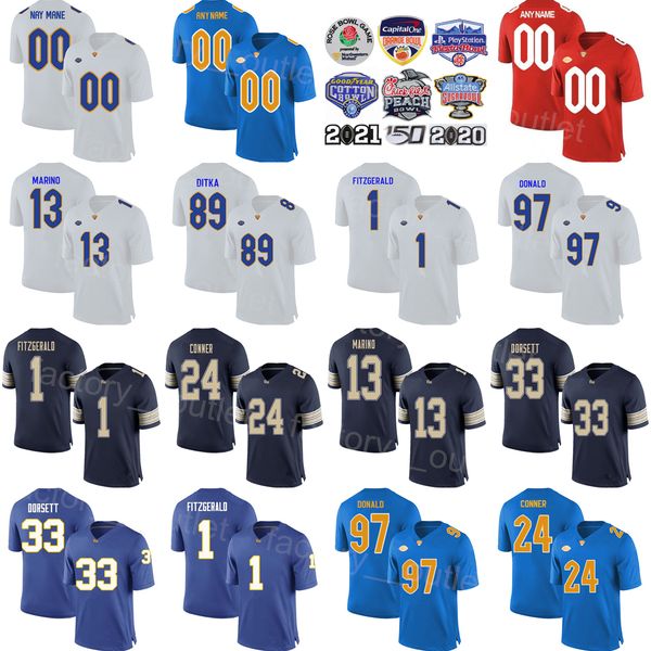 

ncaa pittsburgh panthers college jersey football 1 larry fitzgerald 33 tony dorsett 13 dan marino 24 james conner 89 mike ditka 97 aaron don, Black
