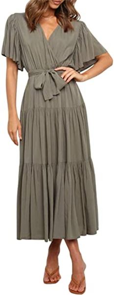 

& tees women's autumn cotton long sleeve irregular wave point v collar leisure elegant long dress, White