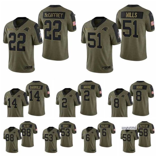 

carolina men women youth panther 22 christian mccaffrey 51 sam mills sam darnold olive dj moore jaycee horn greg olsen 2021 salute to, Black