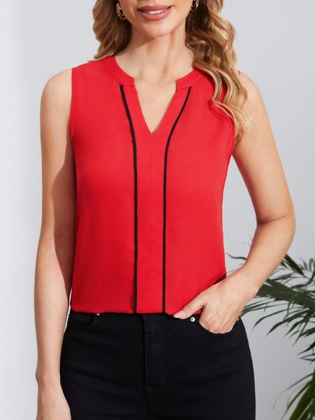 

notch neck contrast piping q9sq#, White