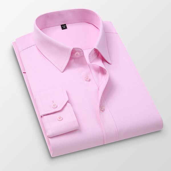 TFETTERS Розовая рубашка Мужская весна-осень Мужская деловая рубашка с длинным рукавом Полиэстер Slim Fit Формальные классические рубашки для мужской одежды 220516