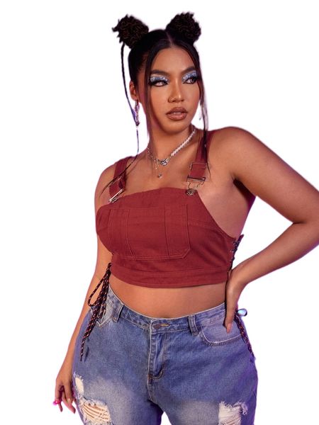 

plus pocket front lace up side denim c2k5#, White