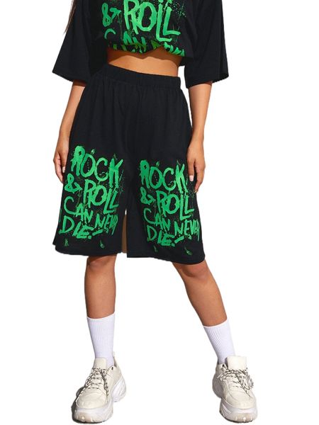 

slogan graphic bermuda shorts x2rx#, White;black
