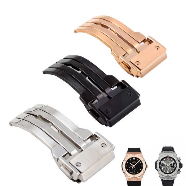 

22mm folding watch buckle for hublot stainless steel metal clasp black silver watch belt strap clasp watch accessories, Slivery;black