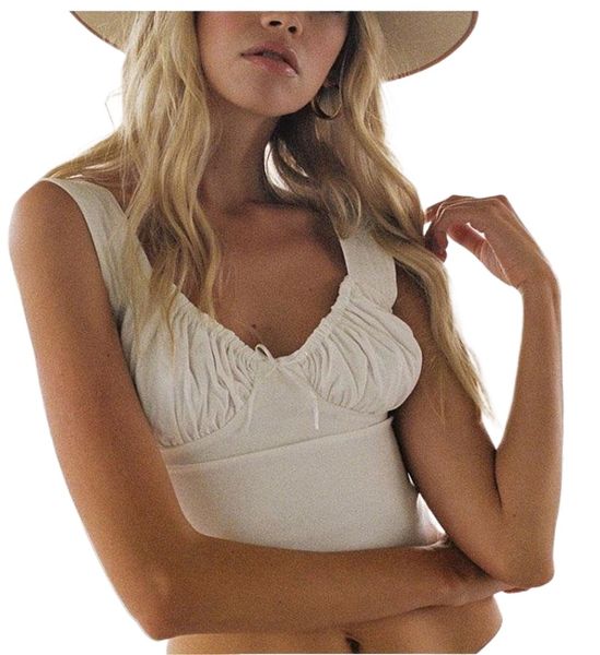

women's tanks & camis women summer milkmaid crop white ruched bow slim 2021 ladies wide strap tees skinny femme camisole m7il#