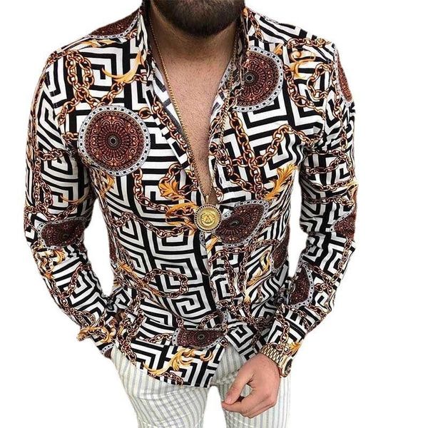 

men's t-shirts polos men shirt floral print buttons summer long sleeve lapel for party fashion slim button man male casual cotton shirt, White;black