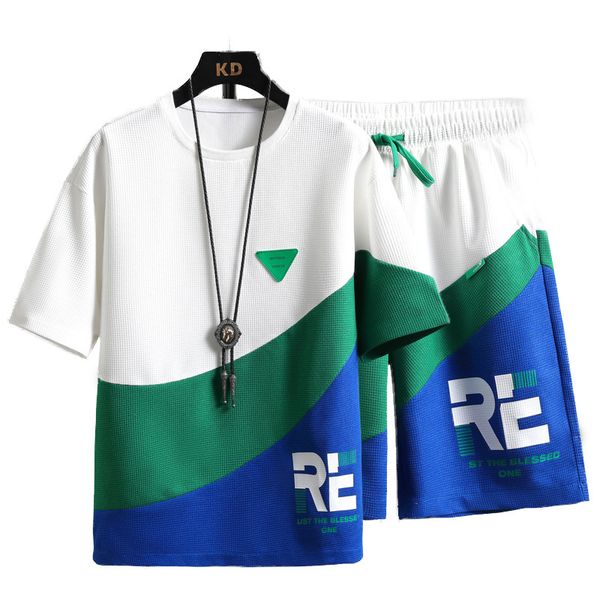 

wholesale tracksuit childrens clothing sets shorts 2 pieces contrast color letter pattern sports style kids boys girls 5 colors to choose f, White