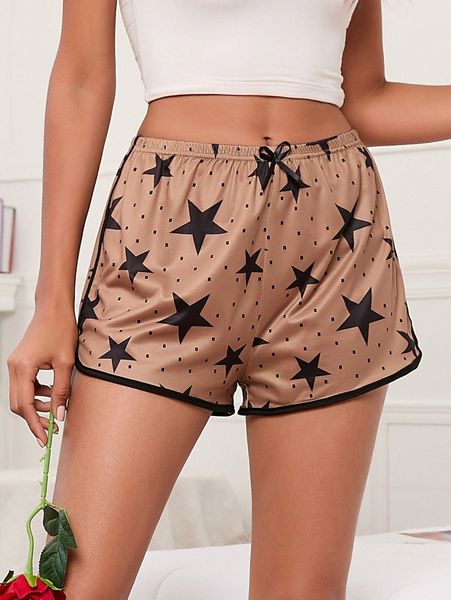 

star print contrast binding knot detail sleep shorts q8nx#, Black;red