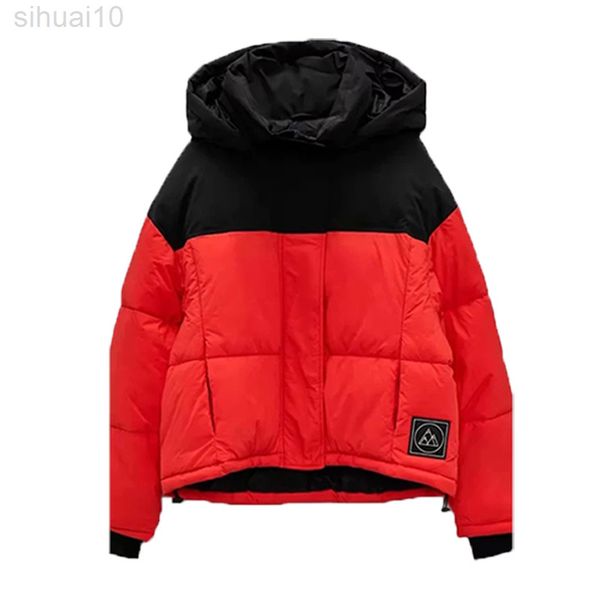 

women's parkas jacket with hooded coat patchwork parkas ladies warm coat thick pocket zipper winter jacket woman outwear jacket l220730, Black