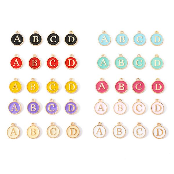 Alphabet Buchstabe Double Face Emaille Charms Goldfarbe Weiß Emaille Anhänger Schmuckherstellung Handarbeit für Diy Armband 11x15mm