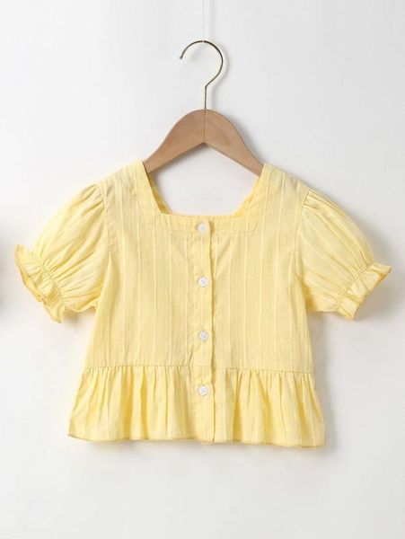 

little girl's ruffle hem button placket shirt she, White;black