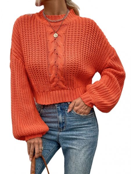 

cable knit lantern sleeve sweater w4or#, White;black
