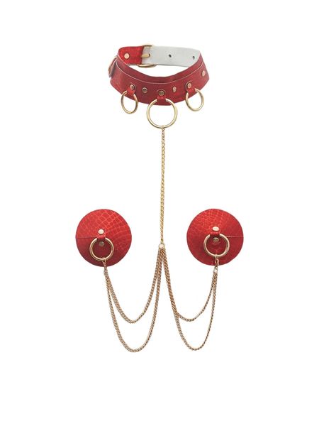 

chain linked nipple cover with choker l6k1#, Black;red