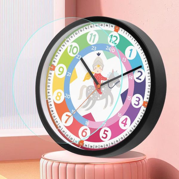 Relógios de parede crianças relógio aprendendo tempo educacional Ajuda a brinquedos fofos de cor brilhante menina infantil de desenho animado
