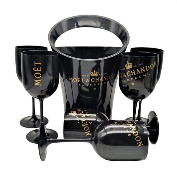 

mystery black ice bucket and 6 moet glass for family party257a
