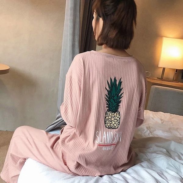 

spring lovely pajama set ladies sleepwear cute pine printed household clothes long sleeve round neck loose casual wear y200425, Black;red