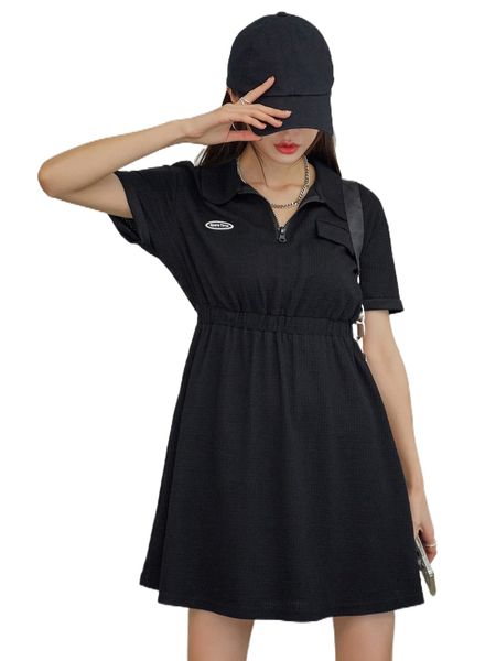 

dazy letter patch detail polo neck flap detail dress p2rf#, Black;gray