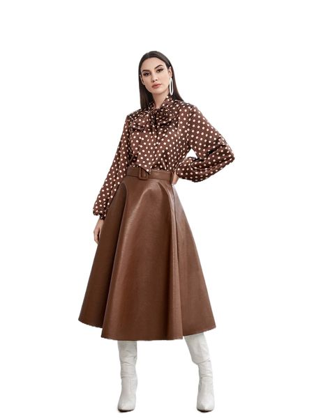 

x farah high waist buckled belted pu leather skirt t86e#, Black