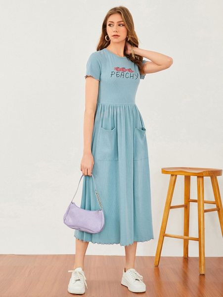 

peach and letter graphic contrast stitch dress l16p#, Black;gray