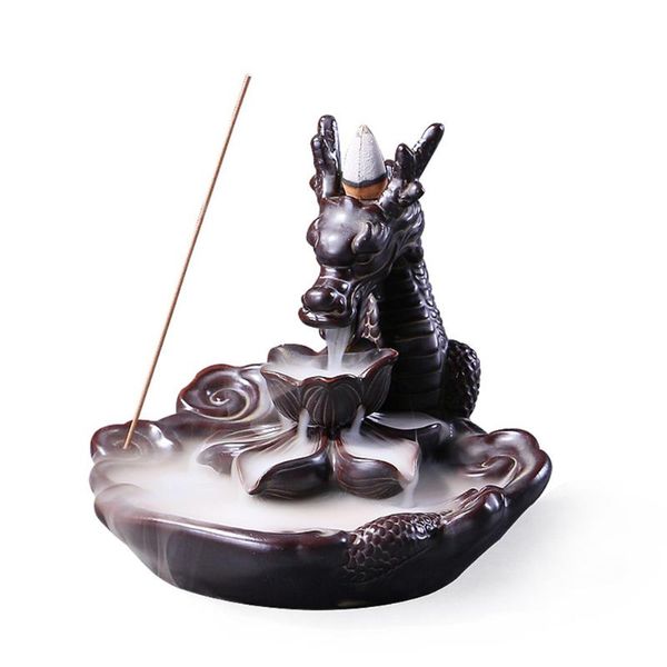 Lampade profumate Bruciatore di incenso a flusso di ritorno Aroma ceramico di grandi dimensioni Aroma creativo Dragon Smoke Censer Decor Chic Bruciatore per uso domesticoFragranza