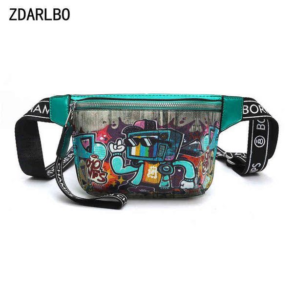 

pu waterproof women's waist bag shoulder crossbody chest female fanny pack geometric cartoon banana belt 220531