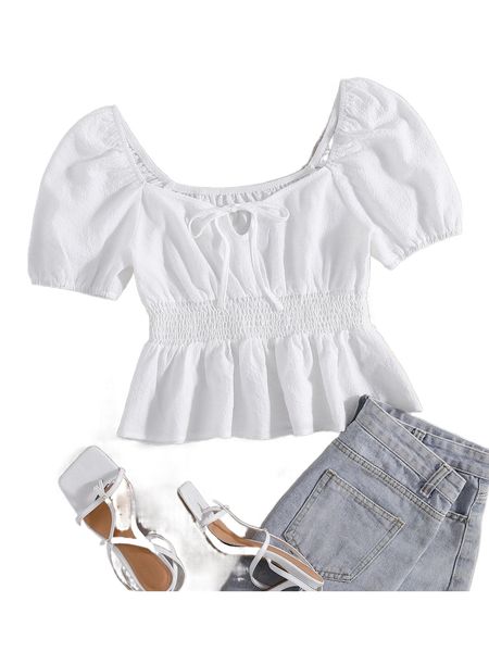 

tie front ruffle hem i6md#, White