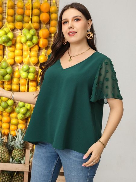 

plus swiss dot butterfly sleeve blouse t0qo#, Black
