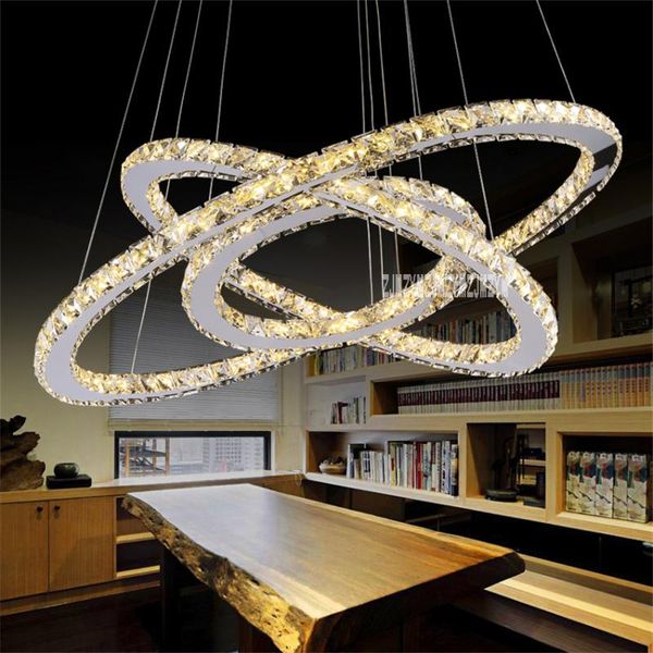 Lampade a sospensione Ristorante creativo Lampadario di cristallo a LED Luci Lampada di illuminazione a 3 anelli Lampada da soffitto a sospensione domestica 100-240 V 15m2-30m2Pendente