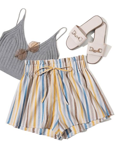 

paperbag waist striped shorts r1lz#, White;black