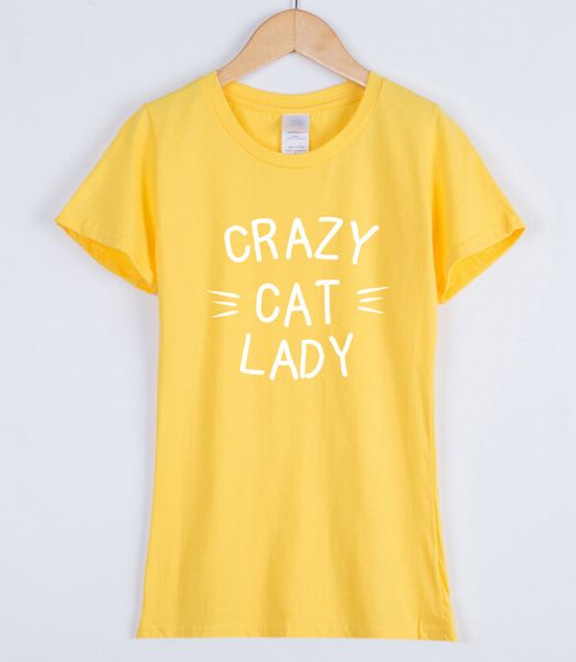 

t-shirt short sleeve women t-shirts crazy cat lady cute printed crew neck aa, White
