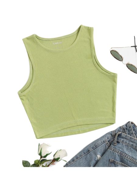 

ribbed knit high low hem tank z689#, White