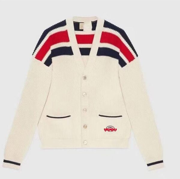 

women's sweater 22ss designer stylish monogrammed laminated print front loose d letter print v-neck cardigan white coat, White;black