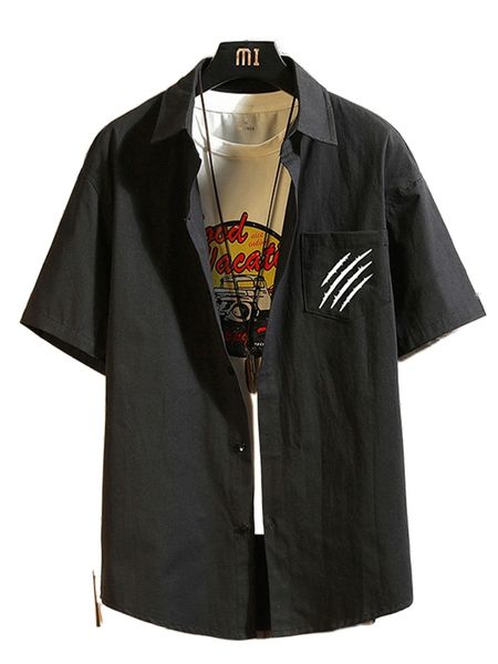 

men 1pc striped patched pocket shirt j5ti#, White;black