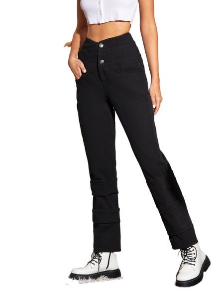 

x pancho high waist button fly pants l3fo#, Black;white